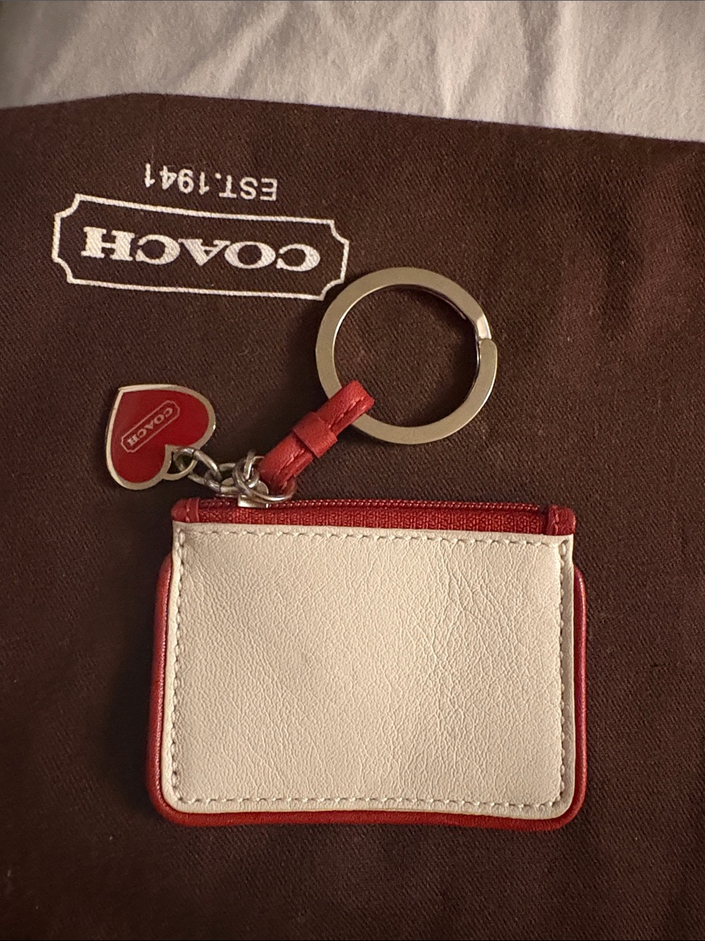 Coach Red and White Keychain Wallet with Heart Charm - Picture 2 of 7